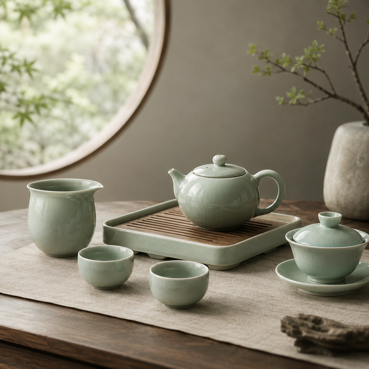 Longquan celadon tea ware for quiet tea rituals